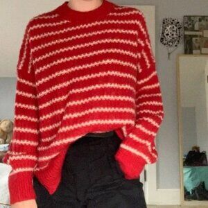 Allsaints Renne Mohair Red stripe Oversized sweater/jumper XS